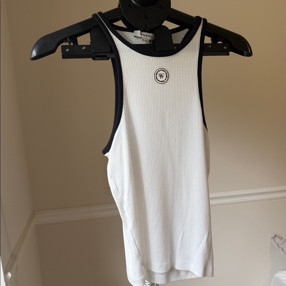 Sporty & Rich White Ribbed Tank with Black Trim - Picture 3 of 4